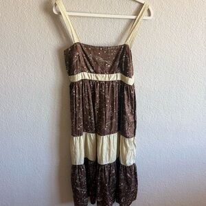 Kimchi Blue Y2K 2000's Floral Brown & Yellow Dress Tiered Babydoll Cottagecore